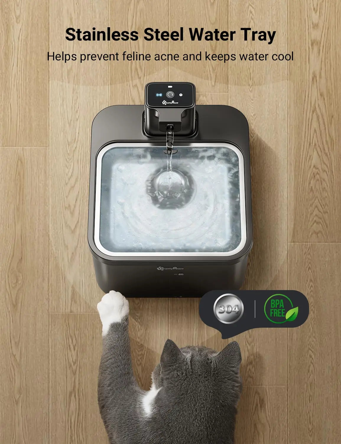 KILUKIN Wireless Stainless Steel Cat Water Fountain (2.5L)