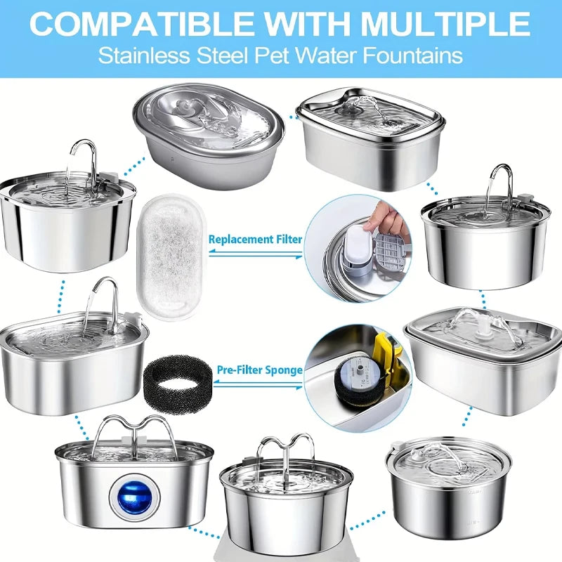 KILUKIN Replacement Filters & Sponges for Pet Water Fountain