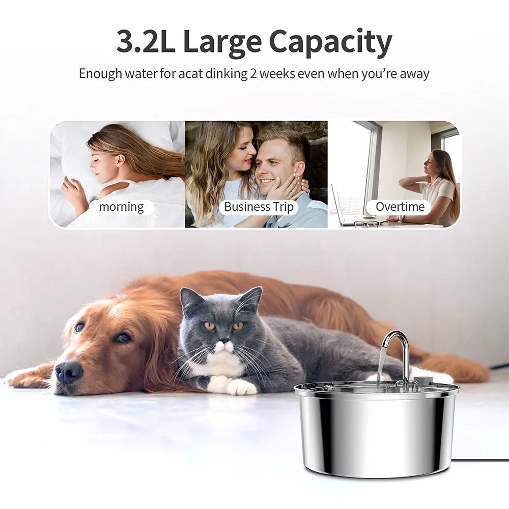 KILUKIN Stainless Steel Pet Water Fountain (3L)