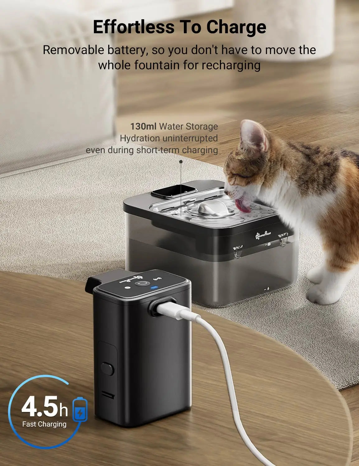 KILUKIN Wireless Stainless Steel Cat Water Fountain (2.5L)